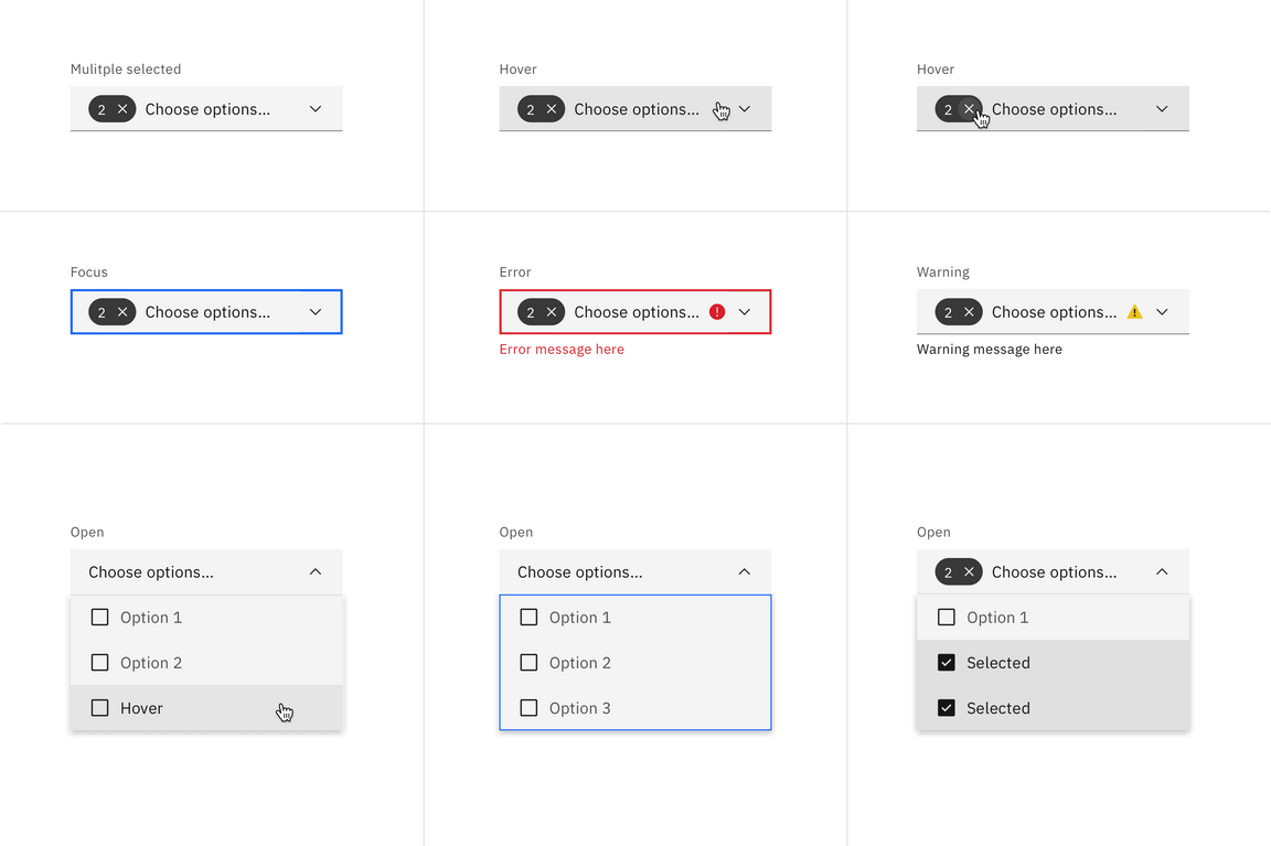 Multi-select dropdown states